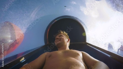 Free falling on extreme water slide in slow motion