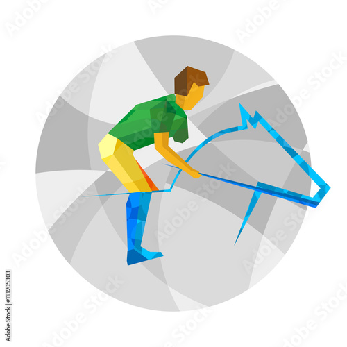Physically disabled horseman with abstract patterns. Flat sport icon.