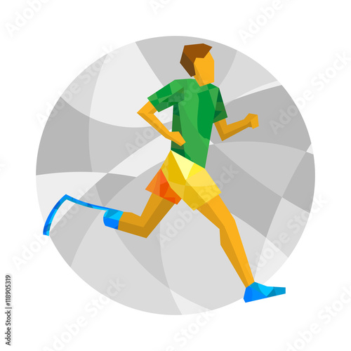 Physically disabled runner with abstract patterns. Flat sport icon.