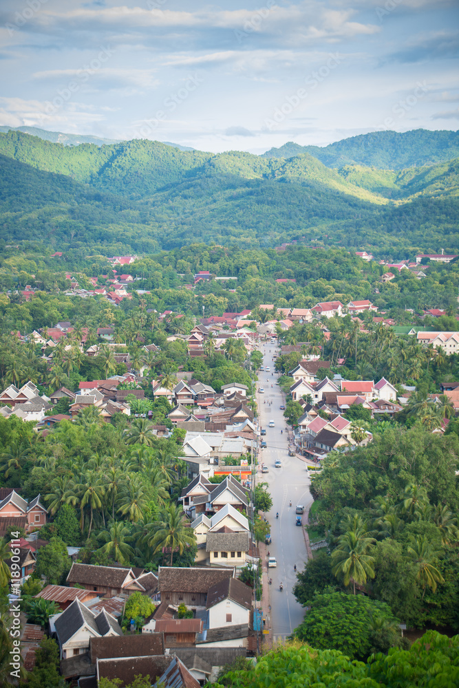 top view from Phusi hil , Luangprabang Lao