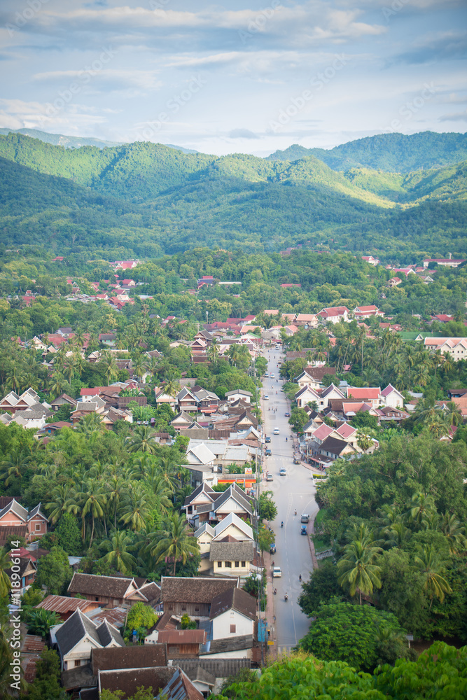 Obraz premium top view from Phusi hil , Luangprabang Lao