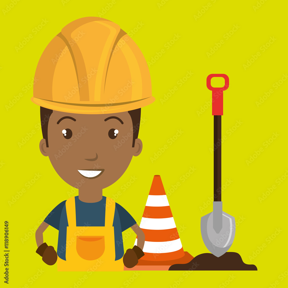 man shovel warning construction vector illustration design