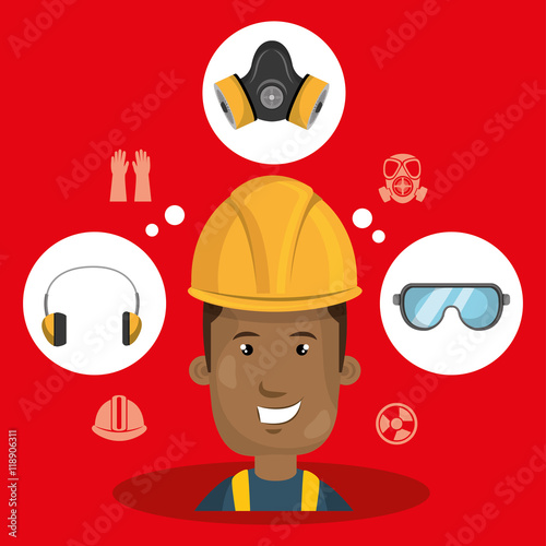 man worker equipment protection vector illustration design