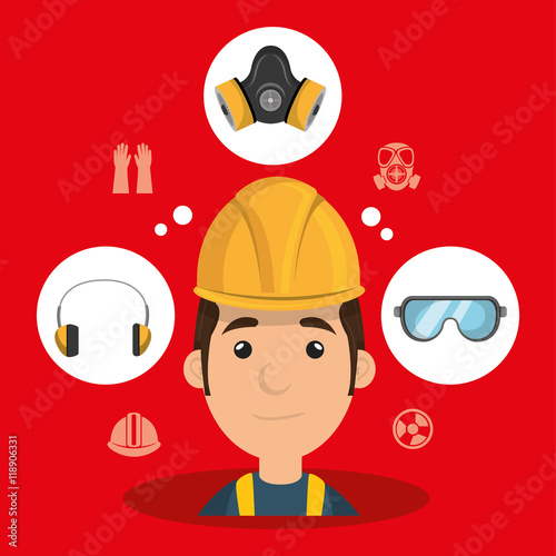 man worker equipment protection vector illustration design