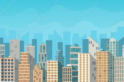 City landscape vector illustration. Urban skyline. Background with buildings in flat style.