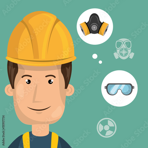 man worker equipment protection vector illustration design