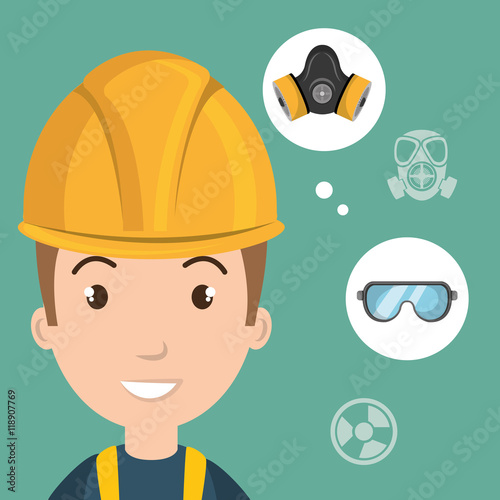 man worker equipment protection vector illustration design