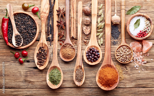 Fototapeta Naklejka Na Ścianę i Meble -  Spices on a wooden background