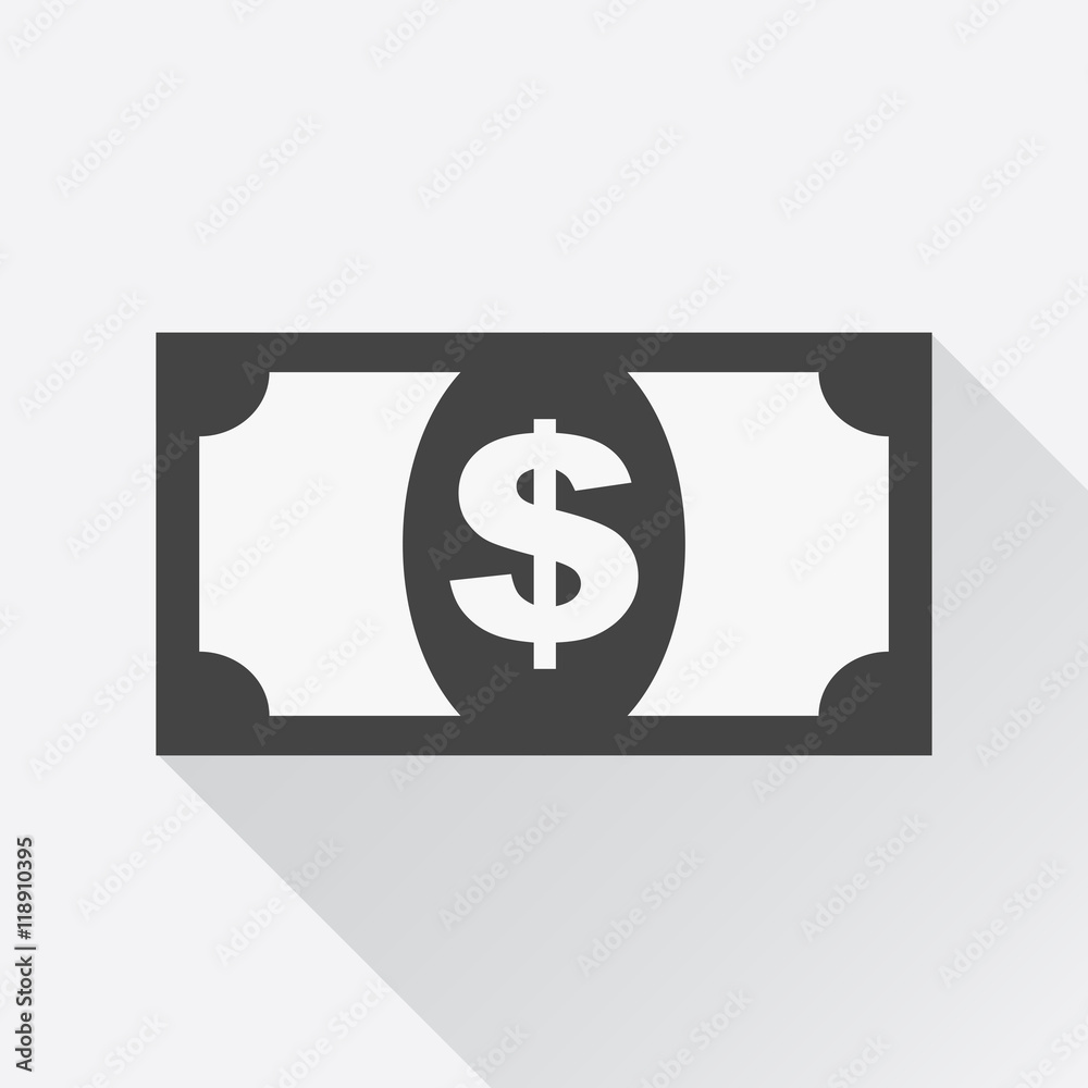 Money icon. Vector illustration in flat style. Dollar with long shadow on white background. Money icon. Vector illustration in flat style. Dollar with long shadow on white background.