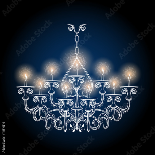 Chandelier sketch. Vector antique hand drawn gothic vintage chandelier