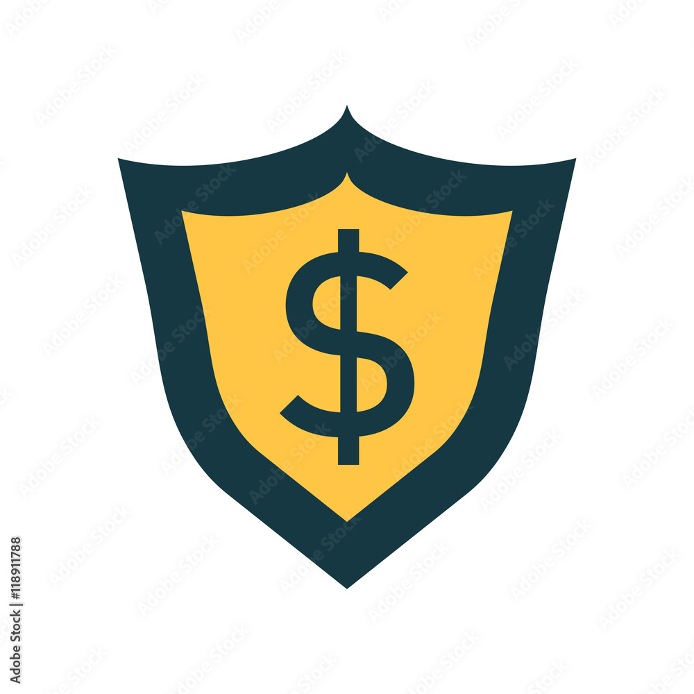 Vector shield with money. Illustration in flat style with dollar on white background. Vector shield with money. Illustration in flat style with dollar on white background.