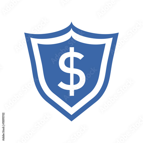 Vector shield with money. Illustration in flat style with dollar on white background.