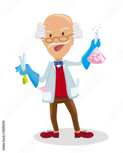 Vector illustration of scientist with testube in flat style isolated on white background