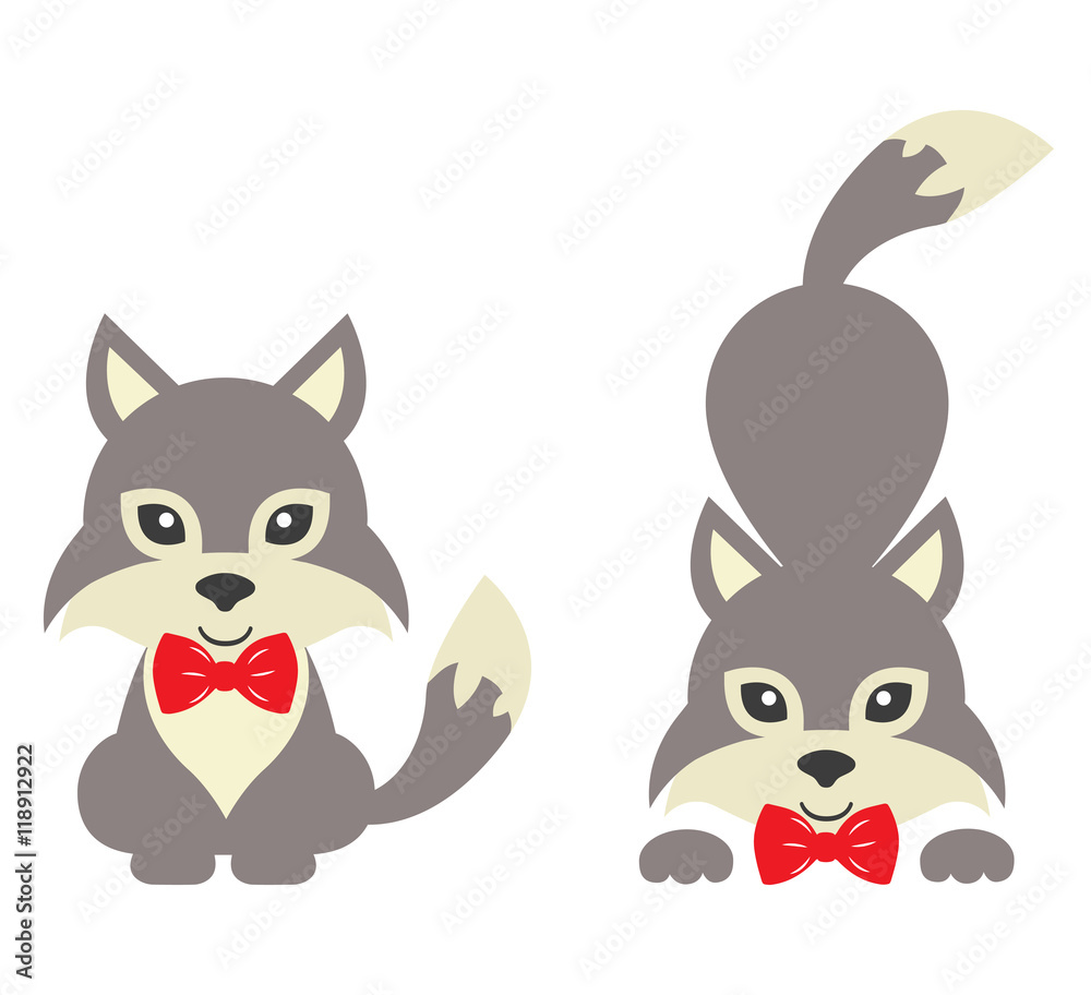 cartoon wolf with tie set cartoon wolf with tie set