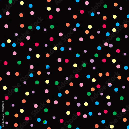 colorful polka dot seamless pattern on black color background