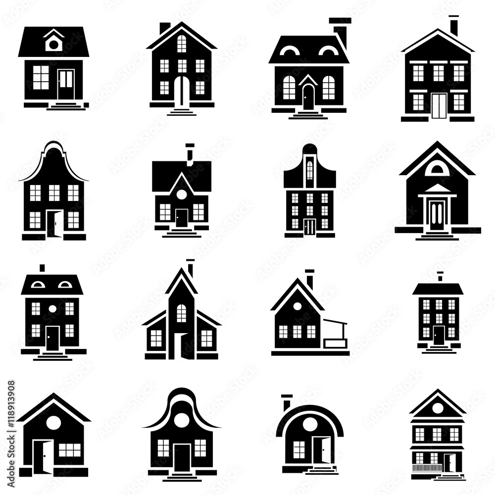 Fototapeta premium House icons set in simple style. Private residential architecture set collection vector illustration