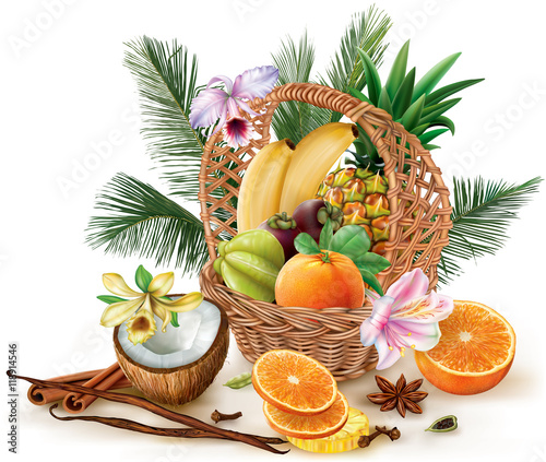 Basket with fruits and spices