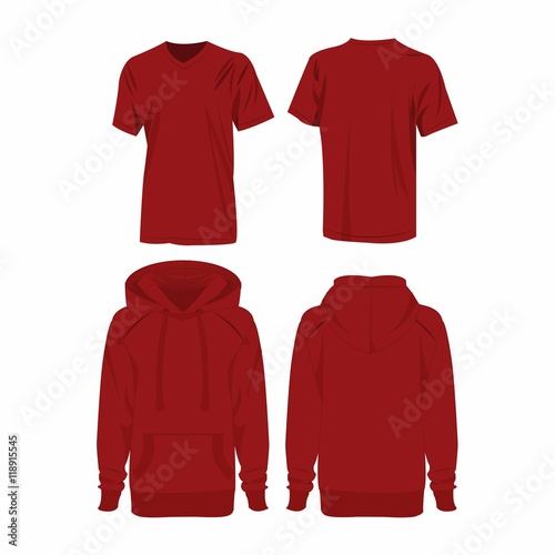 Dark red hoodie and t-shirt isolated vector set