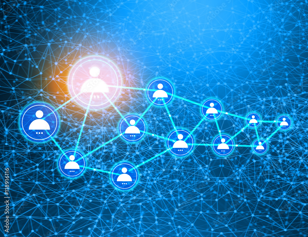 Obraz premium social net internet link data deep learning futuristic cyber network, system of background illustration 3d rendering