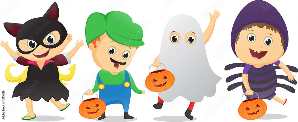 Obraz premium happy children in Halloween party trick or treating