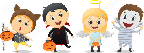 Fototapeta Naklejka Na Ścianę i Meble -  happy children in Halloween party trick or treating