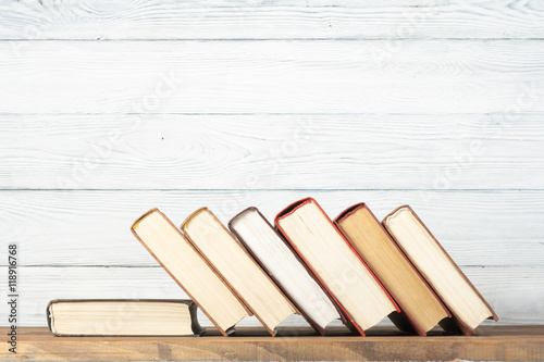 Stack of colorful books. Education background. Back to school. Copy space for text.