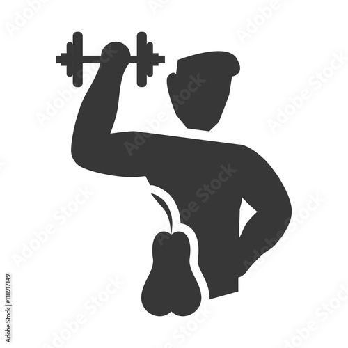pear weight lifting man healthy lifestyle fitness silhouette icon. Flat and Isolated design. Vector illustration