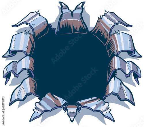 Hole Ripping out of Sheet Metal Background Vector Clip Art