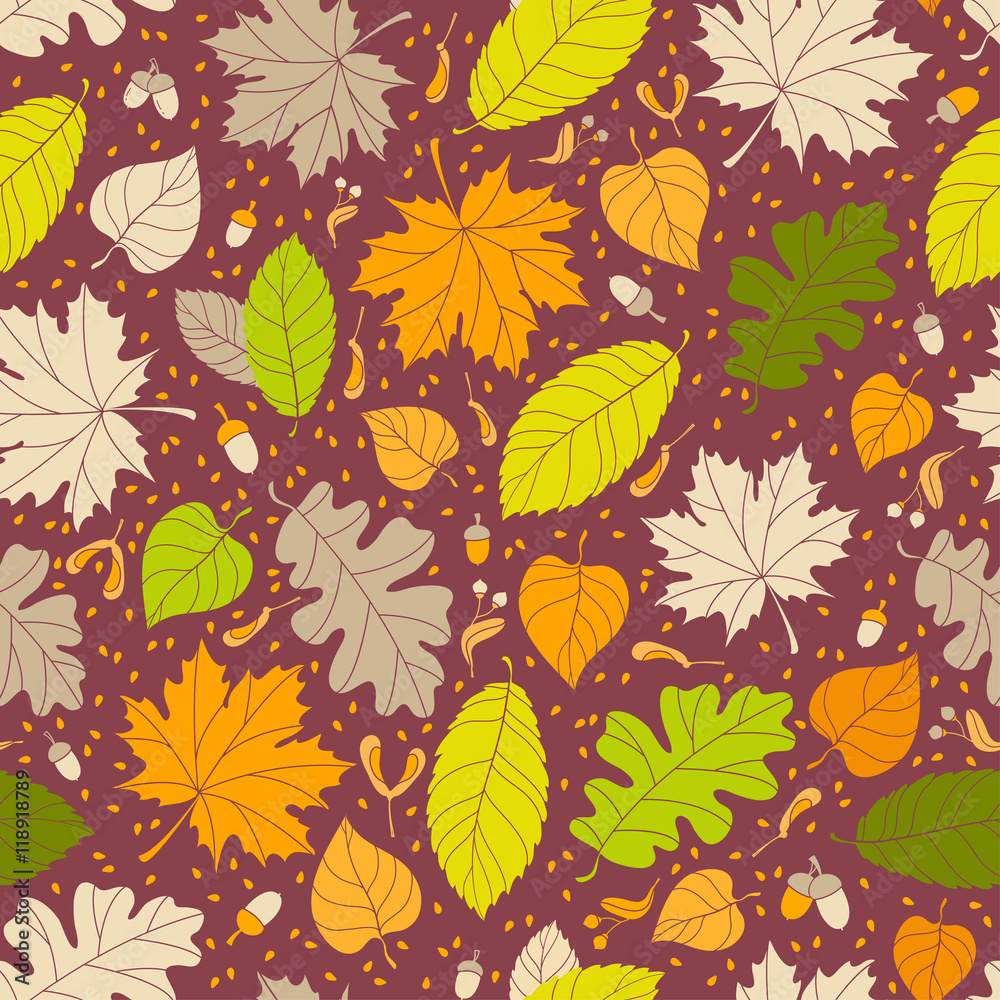Autumn seamless pattern with seeds and leaves Autumn seamless pattern with seeds and leaves
