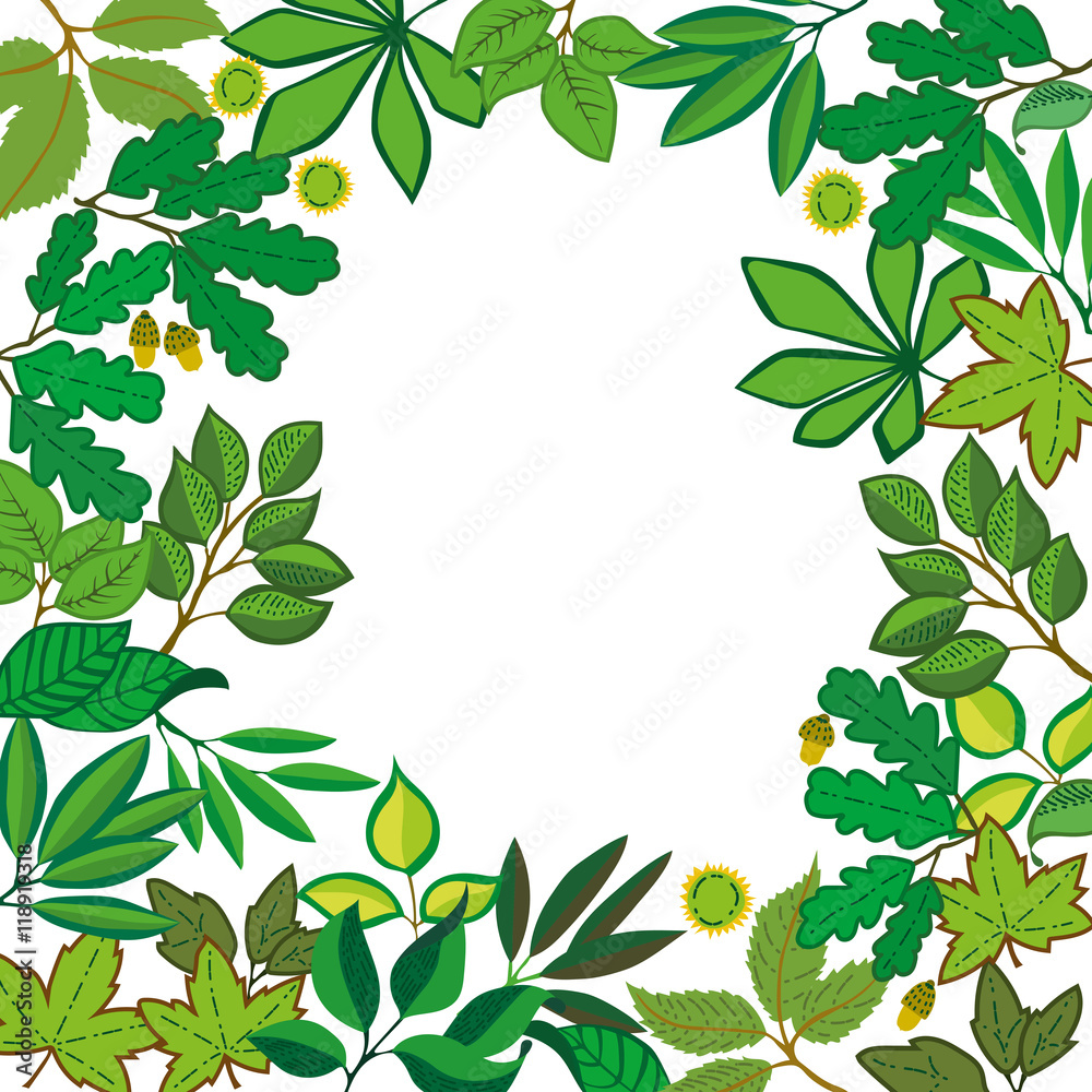 Naklejka premium Vector square frame with different leaves.