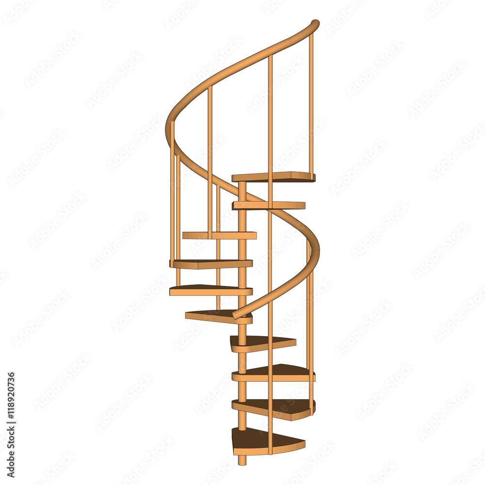 Spiral staircase wooden isolated. Side view. Vector illustration on a white background. Spiral staircase wooden isolated. Side view. Vector illustration on a white background.
