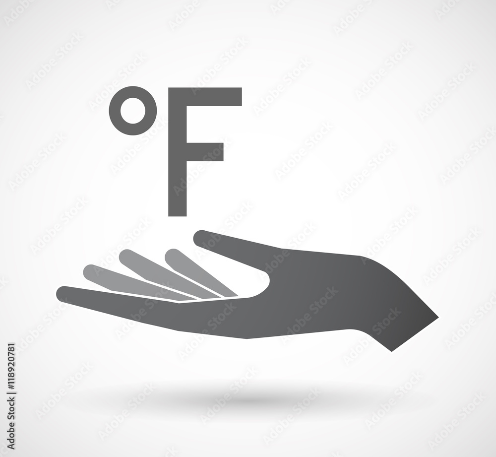 Isolated offerign hand icon with a farenheith degrees sign Isolated offerign hand icon with a farenheith degrees sign