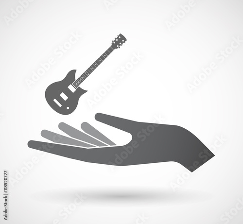 Isolated  offerign hand icon with  an electric guitar