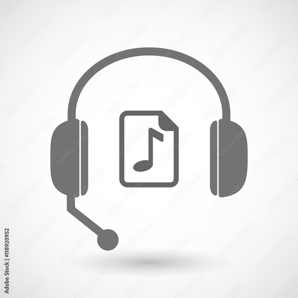 Isolated hands free headset icon with a music score icon Isolated hands free headset icon with a music score icon