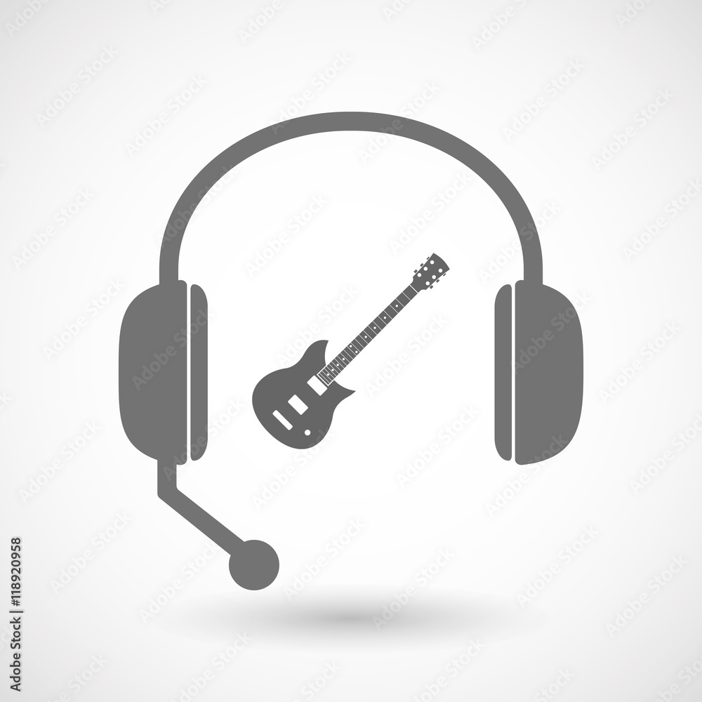 Isolated hands free headset icon with an electric guitar Isolated hands free headset icon with an electric guitar