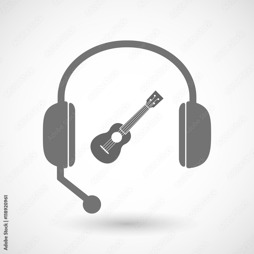 Isolated hands free headset icon with an ukulele Isolated hands free headset icon with an ukulele