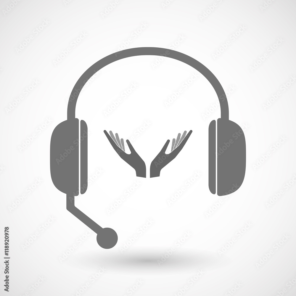 Isolated hands free headset icon with two hands offering Isolated hands free headset icon with two hands offering