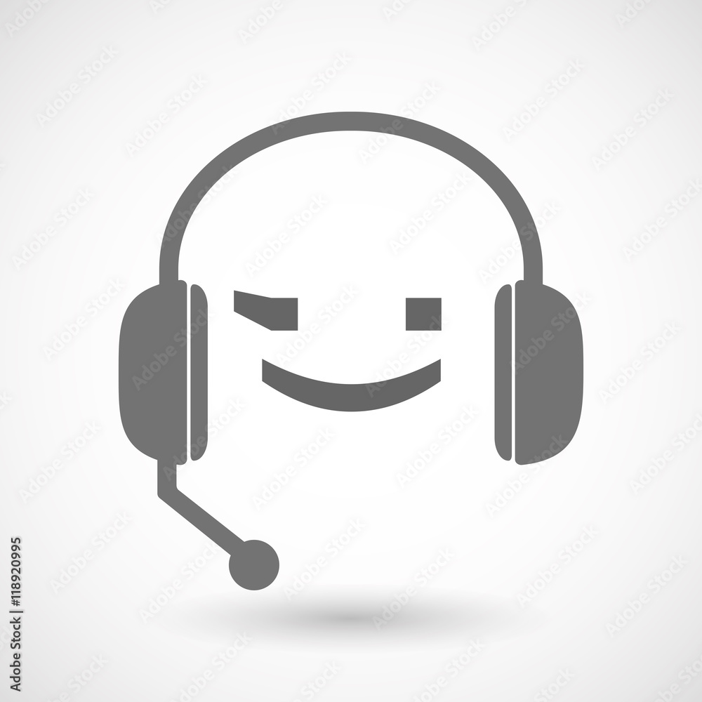 Isolated hands free headset icon with a wink text face emotico Isolated hands free headset icon with a wink text face emotico