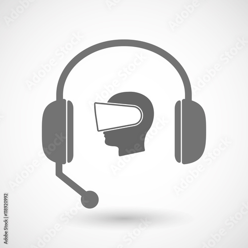 Isolated  hands free headset icon with  a male head wearing a vi