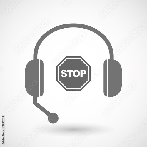 Isolated  hands free headset icon with  a stop signal