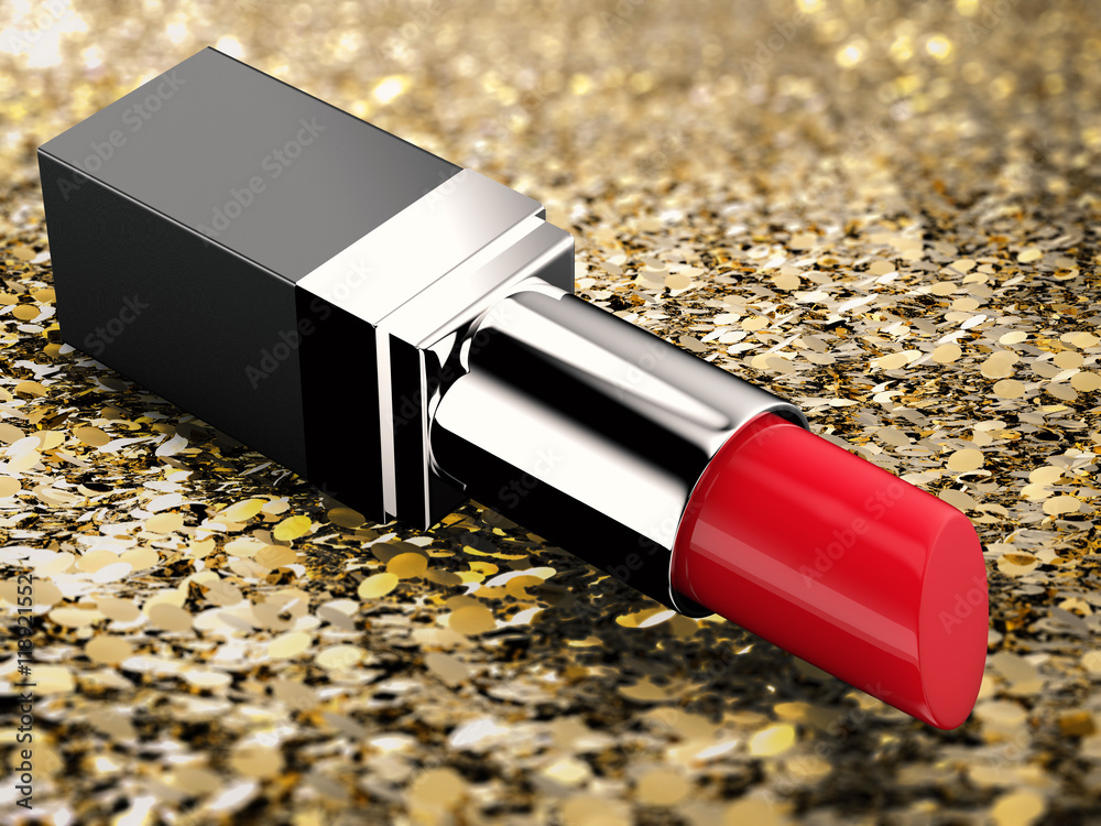 red lipstick on gold glitter background Stock Photo | Adobe Stock