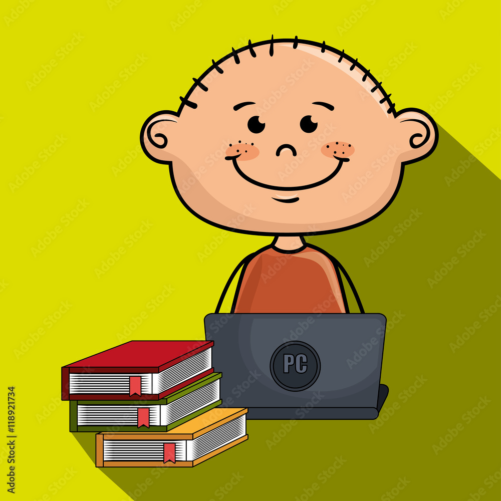 boy cartoon laptop books vector illustration design boy cartoon laptop books vector illustration design