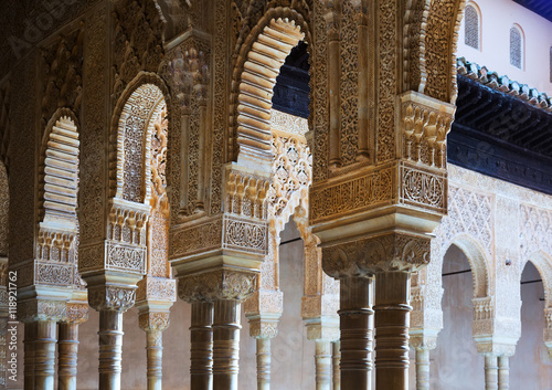 Arches and columns of Court of the Lions  at Alhambra