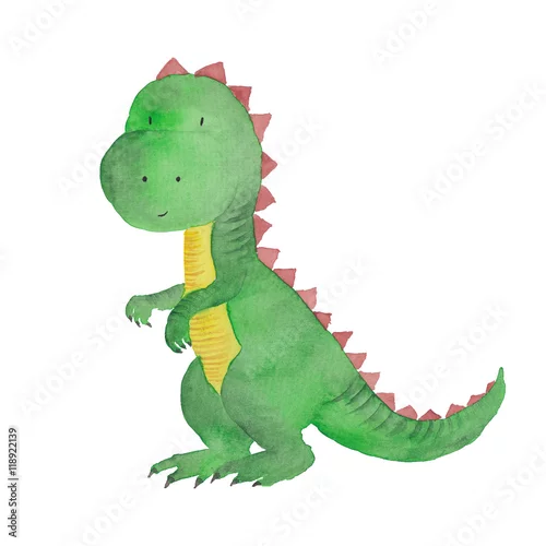Naklejka na ścianę Akwarela dinozaura Ręcznie malowane ilustracja Pojedyncze dzieci Dziecko Dino Malarstwo