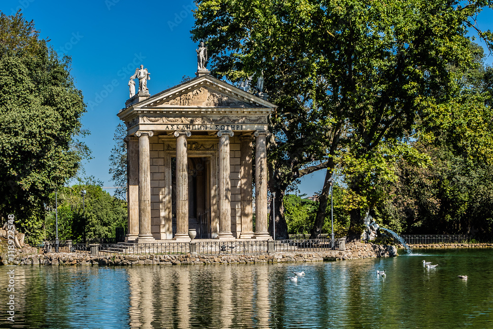 Tempio di Esculapio (1786) at Villa Park. Rome, Italy. Stock