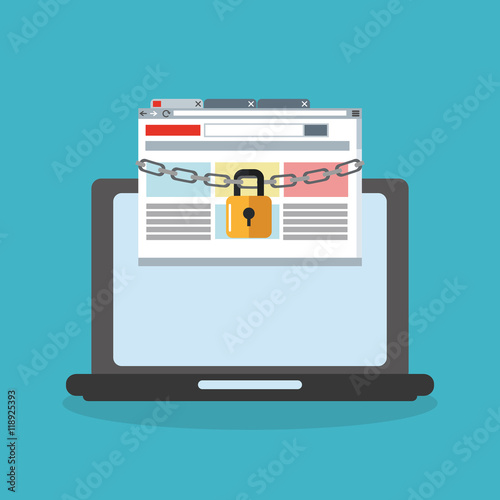 laptop padlock cyber security system technology icon. Colorful and flat design. Vector illustration