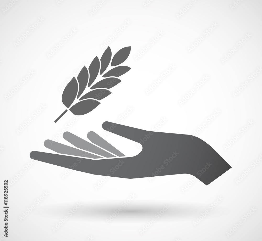 Isolated offerign hand icon with a wheat plant icon Isolated offerign hand icon with a wheat plant icon