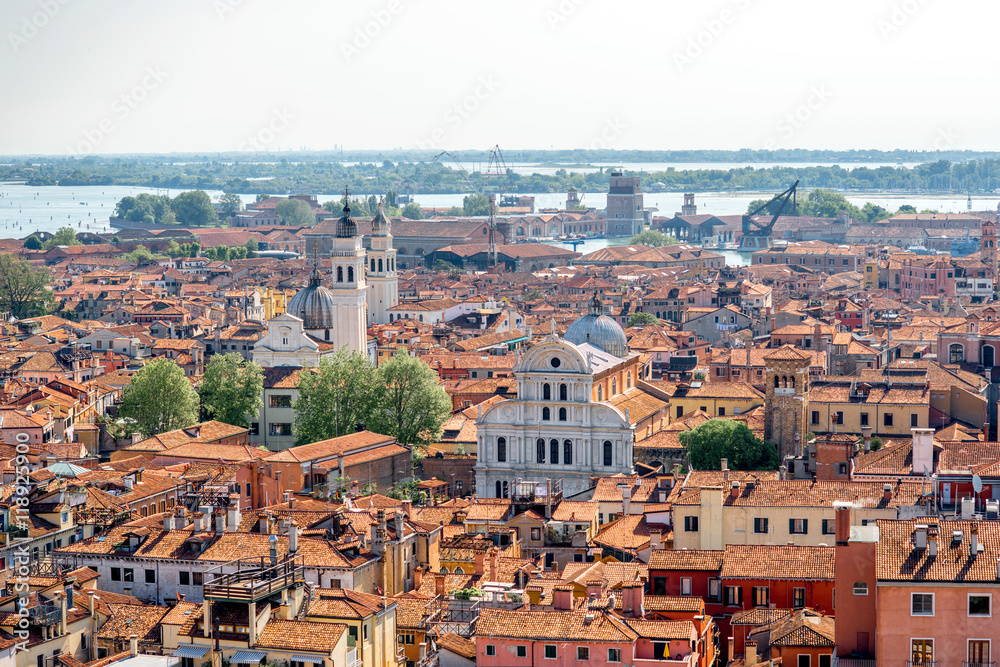 Naklejka premium Aerial view on Castello region with San Zaccaria church in Venice