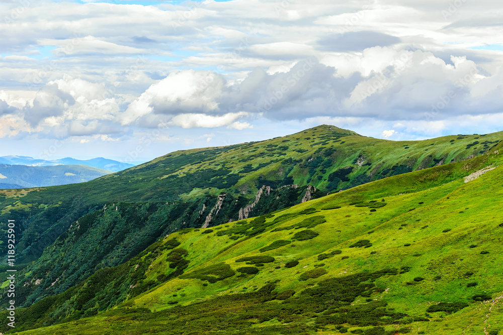 Picturesque Carpathian mountains landscape, Shpytsi mount, Ukraine.