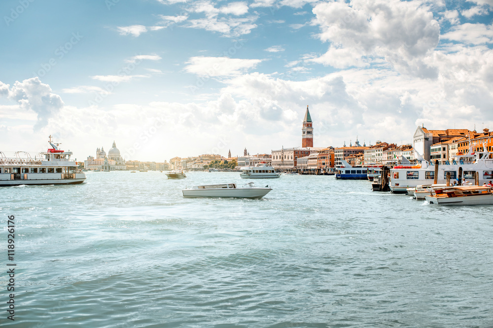 Venice cityscape view on San Marco region with water transport